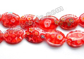  Glass Beads  -  Puff Oval - Red  16"