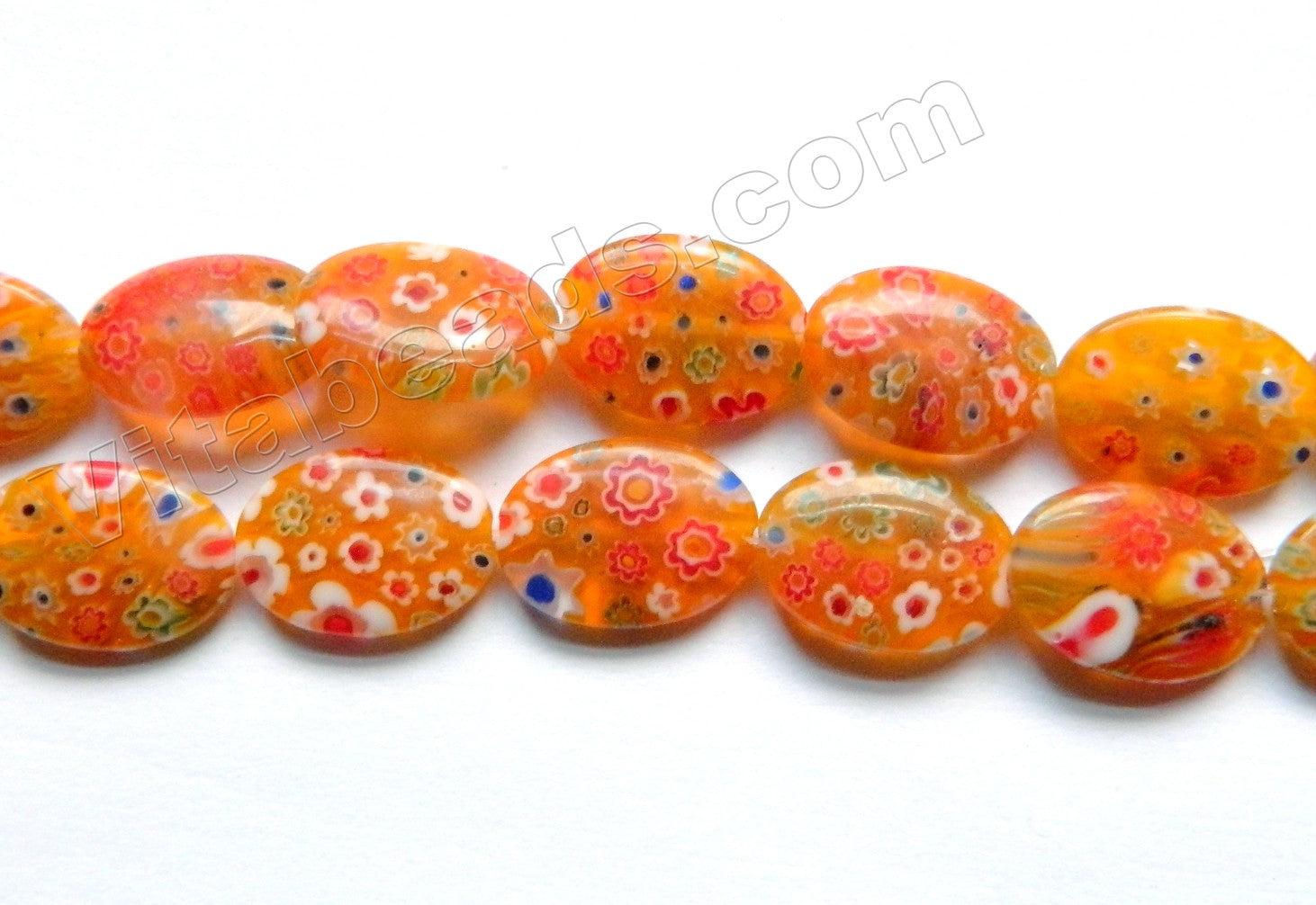  Glass Beads  -  Puff Oval - Orange Yellow  16"