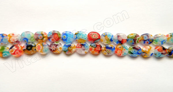  Glass Beads  -  Puff Oval - Rainbow Flower 16"