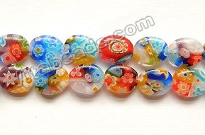  Glass Beads  -  Puff Oval - Rainbow Flower 16"