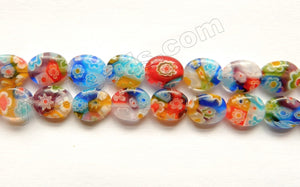  Glass Beads  -  Puff Oval - Rainbow Flower 16"