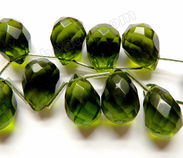 Dark Olive Green Crystal Quartz  -  Faceted Teardrop 8"