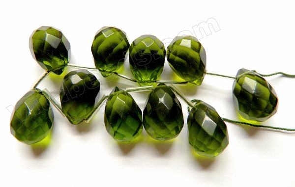 Dark Olive Green Crystal Quartz  -  Faceted Teardrop 8"