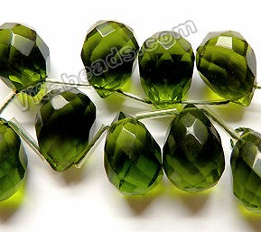 Dark Olive Green Crystal Quartz  -  Faceted Teardrop 8"