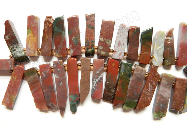 Red Fancy Crazy Lace Agate  -  Graduated Flat Long Rectangle Slabs Top Drill  15.5"