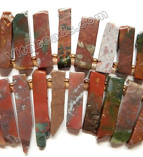 Red Fancy Crazy Lace Agate  -  Graduated Flat Long Rectangle Slabs Top Drill  15.5"