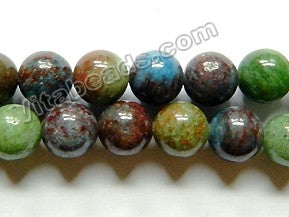   Mixed Color Natural South African Turquoise Stone  -  Smooth Round Beads 15"