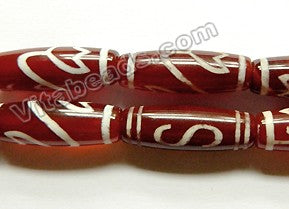 DZi Agate Red  -  Smooth Long Rice Drums w/ Lotus Flower Design 12"