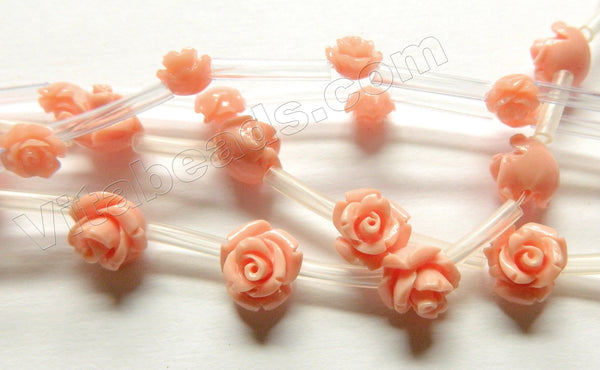 Synthetic Light Peach Coral Stone  -  Carved Rose Bulb Strand  15"