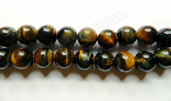 Blue Tiger Eye w/ Yellow AA  -  Smooth Round  16"