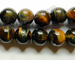 Blue Tiger Eye w/ Yellow AA  -  Smooth Round  16"