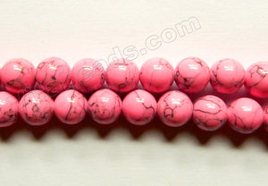    Hot Pink Cracked Turquoise w/ Black Matrix  -  Round Beads   16"