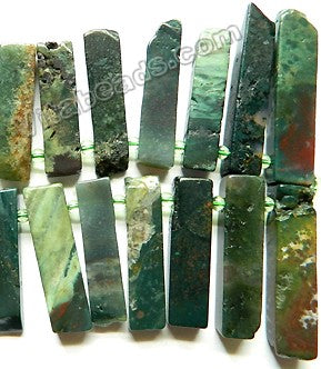 Dark Moss Agate  -  Graduated Flat Long Rectangle Slabs Top Drill  15"