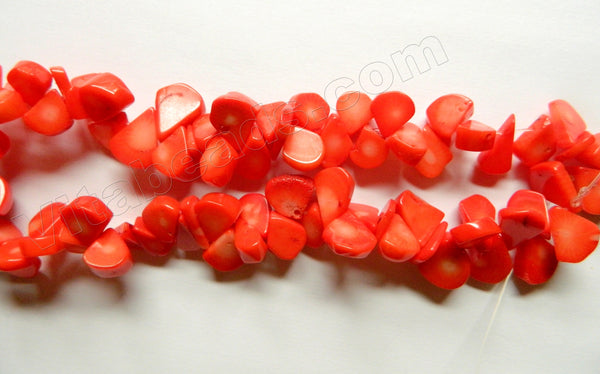 Bright Orange Coral  -  Top Drilled Flat Briolette Drops  15"