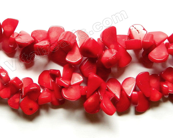 Dark Red Bamboo Coral  -  Top Drilled Flat Briolette Drop Beads  16"