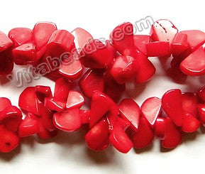 Dark Red Bamboo Coral  -  Top Drilled Flat Briolette Drop Beads  16"