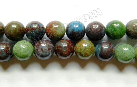   Mixed Color Natural South African Turquoise Stone  -  Smooth Round Beads 15"