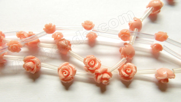 Synthetic Light Peach Coral Stone  -  Carved Rose Bulb Strand  15"