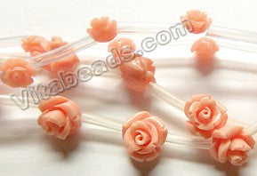 Synthetic Light Peach Coral Stone  -  Carved Rose Bulb Strand  15"