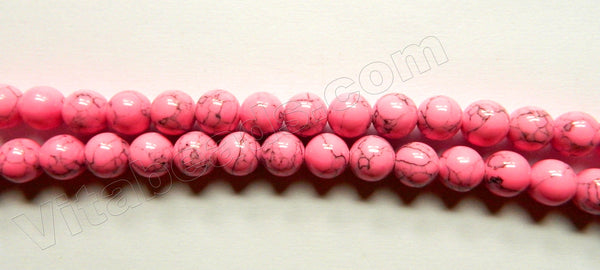    Hot Pink Cracked Turquoise w/ Black Matrix  -  Round Beads   16"