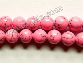    Hot Pink Cracked Turquoise w/ Black Matrix  -  Round Beads   16"