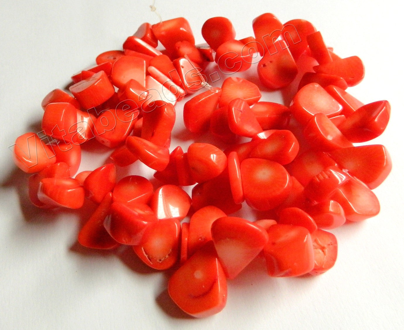 Bright Orange Coral  -  Top Drilled Flat Briolette Drops  15"