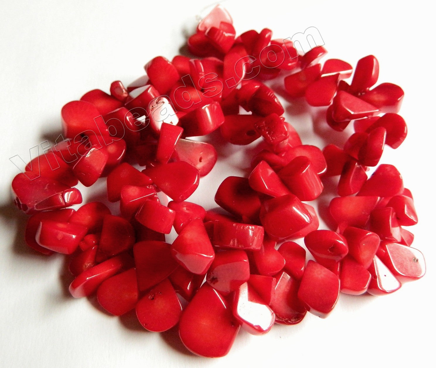 Dark Red Bamboo Coral  -  Top Drilled Flat Briolette Drop Beads  16"