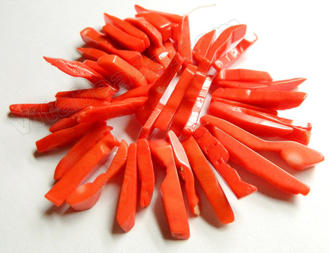 Bright Orange Bamboo Coral  -  Thin Long Stick Beads Top Drill  9"   