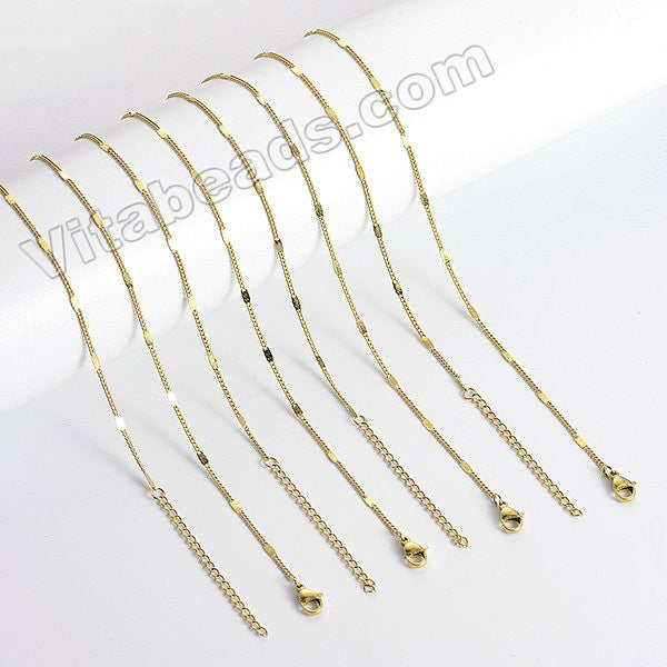 Gold Stainless Steel - Tail Chain Necklace w/ Lobster Clasp CN519