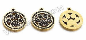 Gold Stainless Steel - Enameled Dog Paw Coin Charm Pendant