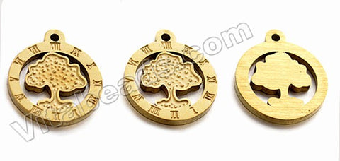 Gold Stainless Steel - The Tree of Life Coin Charm Pendant