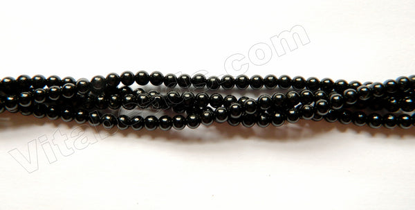 Black Tourmaline AAA  -  Small Smooth Round Beads  16"