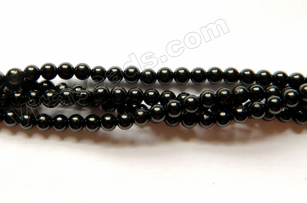 Black Tourmaline AAA  -  Small Smooth Round Beads  16"