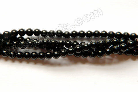 Black Tourmaline AAA  -  Small Smooth Round Beads  16"