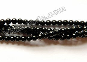 Black Tourmaline AAA  -  Small Smooth Round Beads  16"