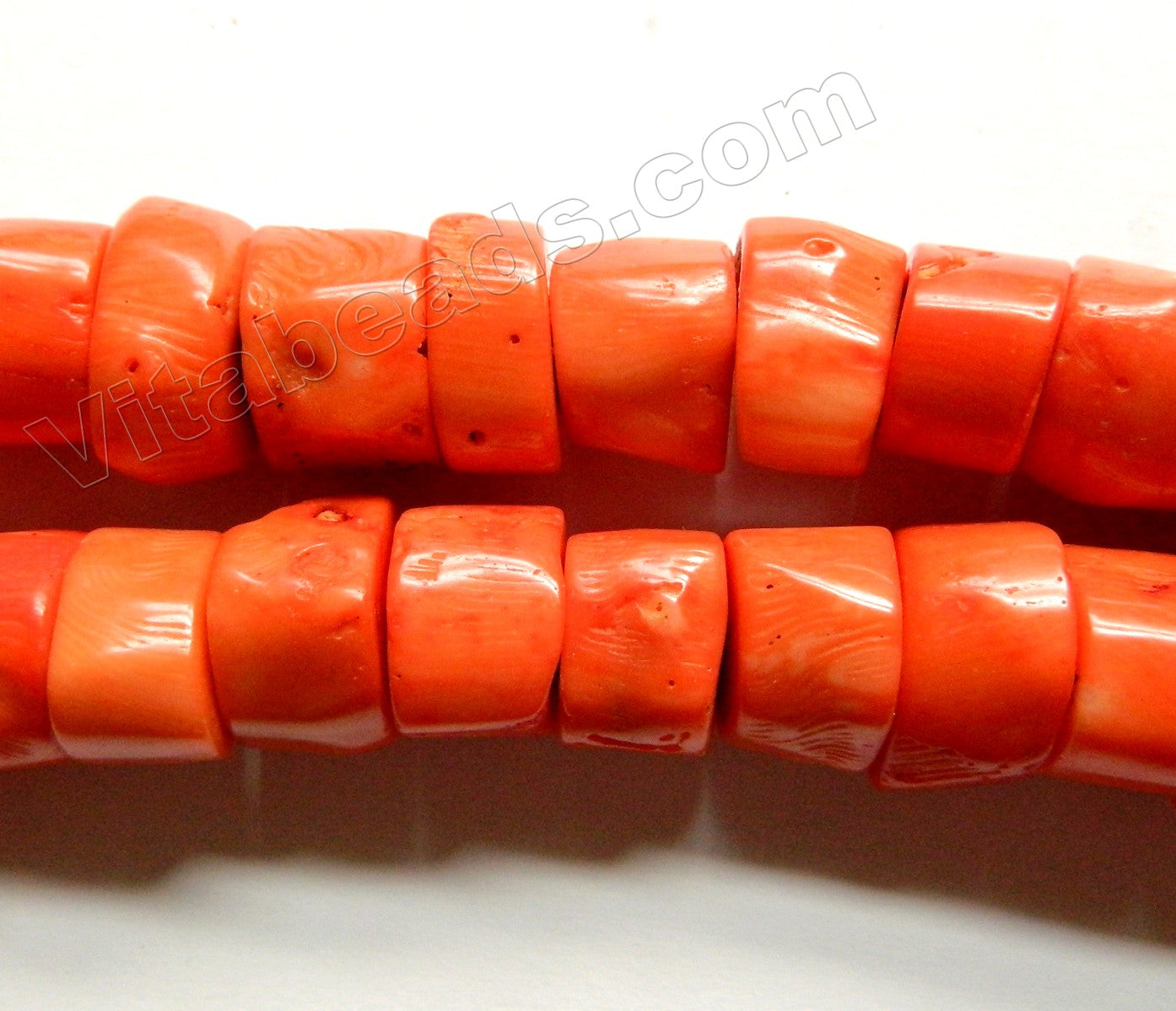 Orange Bamboo Coral AA  -  Center Drilled Round Drum Nuggets  16"   