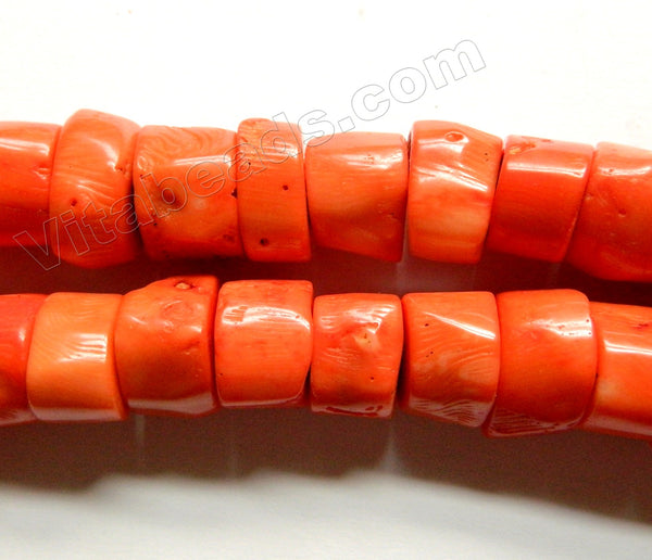 Orange Bamboo Coral AA  -  Center Drilled Round Drum Nuggets  16"   