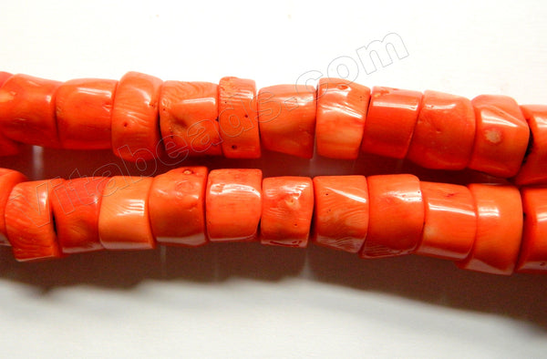 Orange Bamboo Coral AA  -  Center Drilled Round Drum Nuggets  16"   