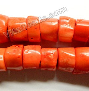 Orange Bamboo Coral AA  -  Center Drilled Round Drum Nuggets  16"  