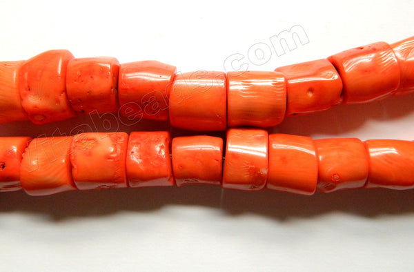 Orange Bamboo Coral AA  -  Center Drilled Round Drum Nuggets  16"  