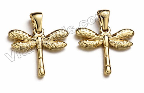 Gold Stainless Steel - Dragonfly Charm Pendant w/ Bail