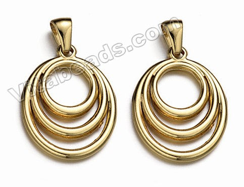 Gold Stainless Steel - Oval Donut Design Charm Pendant w/ Bail