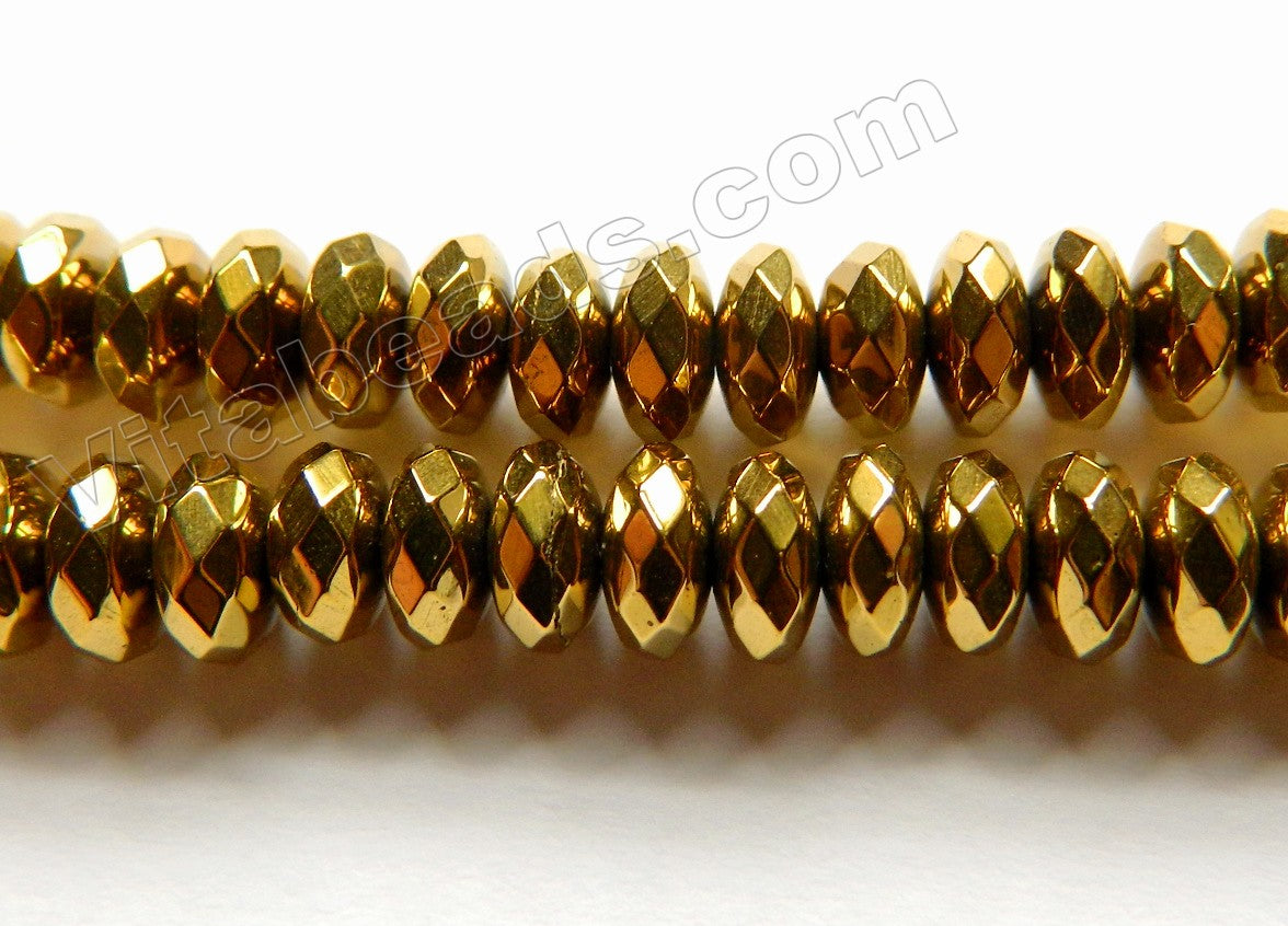 Gold Hematite  -  Faceted Rondel Buttons  15.5"