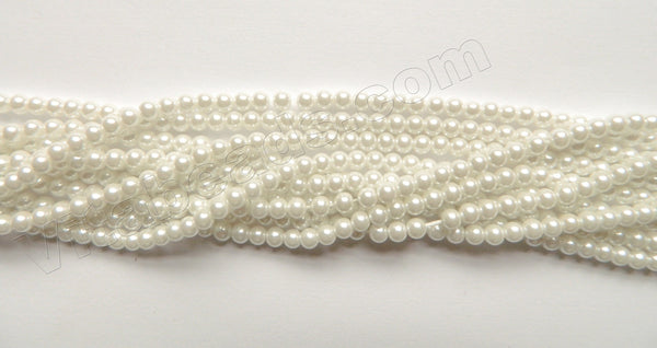 Glass Pearl   -  White  -  Smooth Round Beads  16"