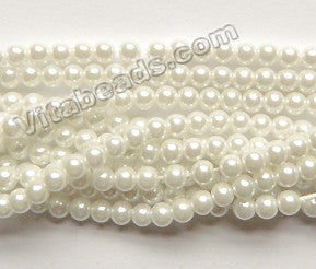 Glass Pearl   -  White  -  Smooth Round Beads  16"