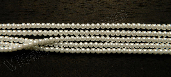 Glass Pearl   -  White  -  Smooth Round Beads  16"