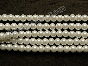 Glass Pearl   -  White  -  Smooth Round Beads  16"