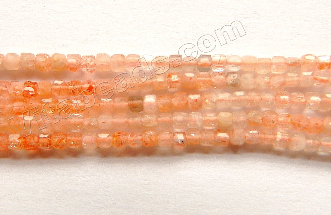 Natural Rainbow Orange Pink Sunstone AA  -  Small Faceted Cubes  15.5"