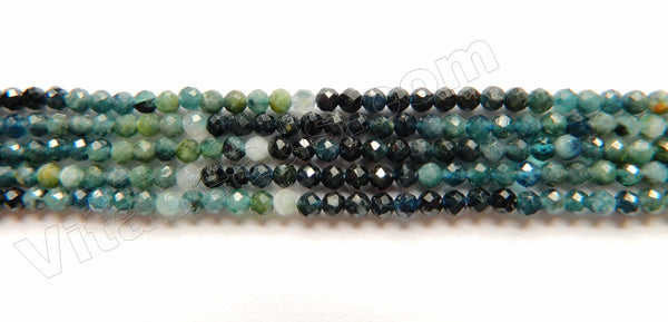 Natural Ombré Blue Black Tourmaline A  -  Small Faceted Round  15.5"