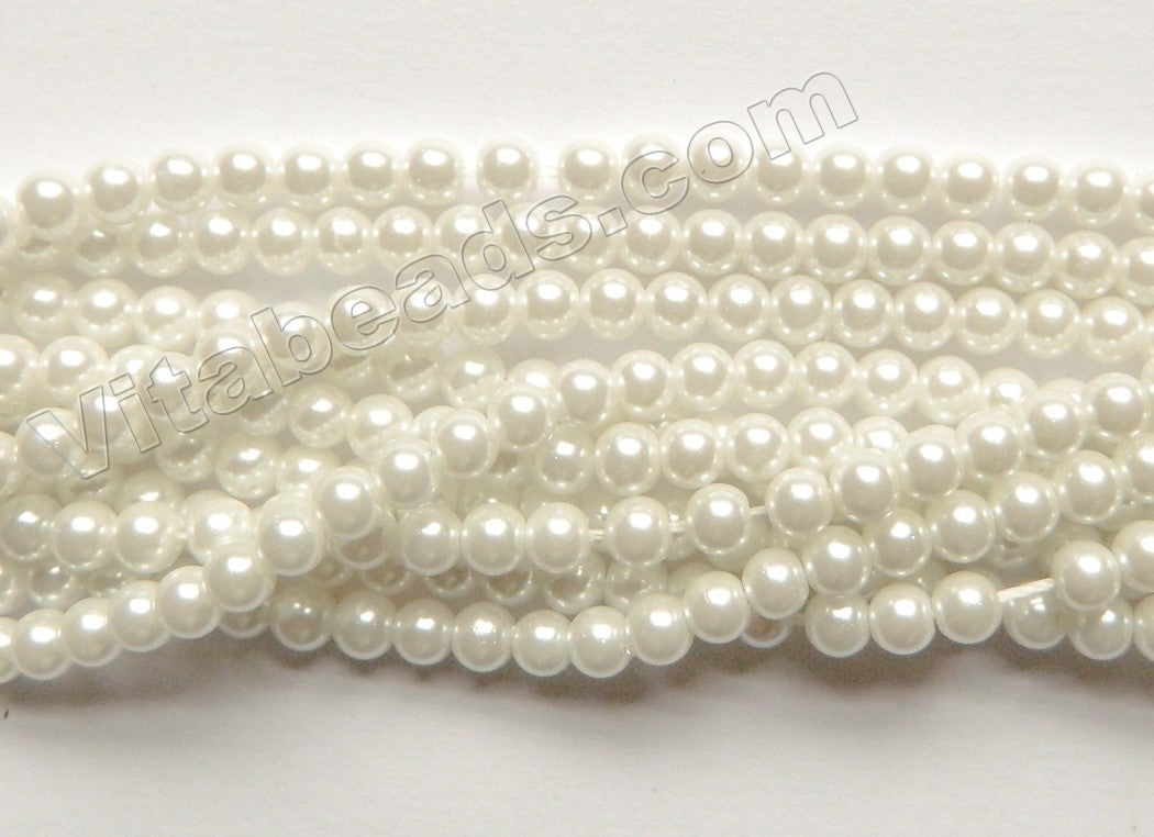 Glass Pearl   -  White  -  Smooth Round Beads  16"